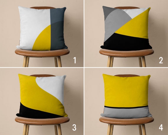 Modern Yellow Pillow Cover Geometric Pillow Case Black Gray Home Decor Any Size Pillow Custom Size Pillow 20x20 18x18 Only Cover Etsy Ireland