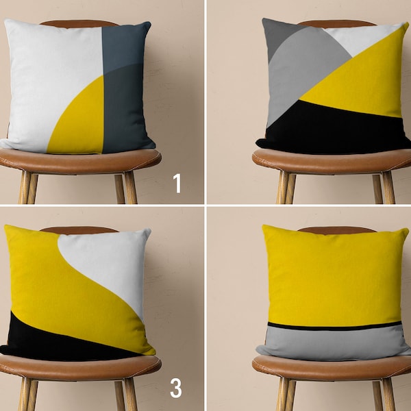 Modern Yellow Pillow Cover, Geometric Pillow Case, Black & Gray Home Decor, Any Size Pillow, Custom Size Pillow, 20x20 18x18, Only Cover