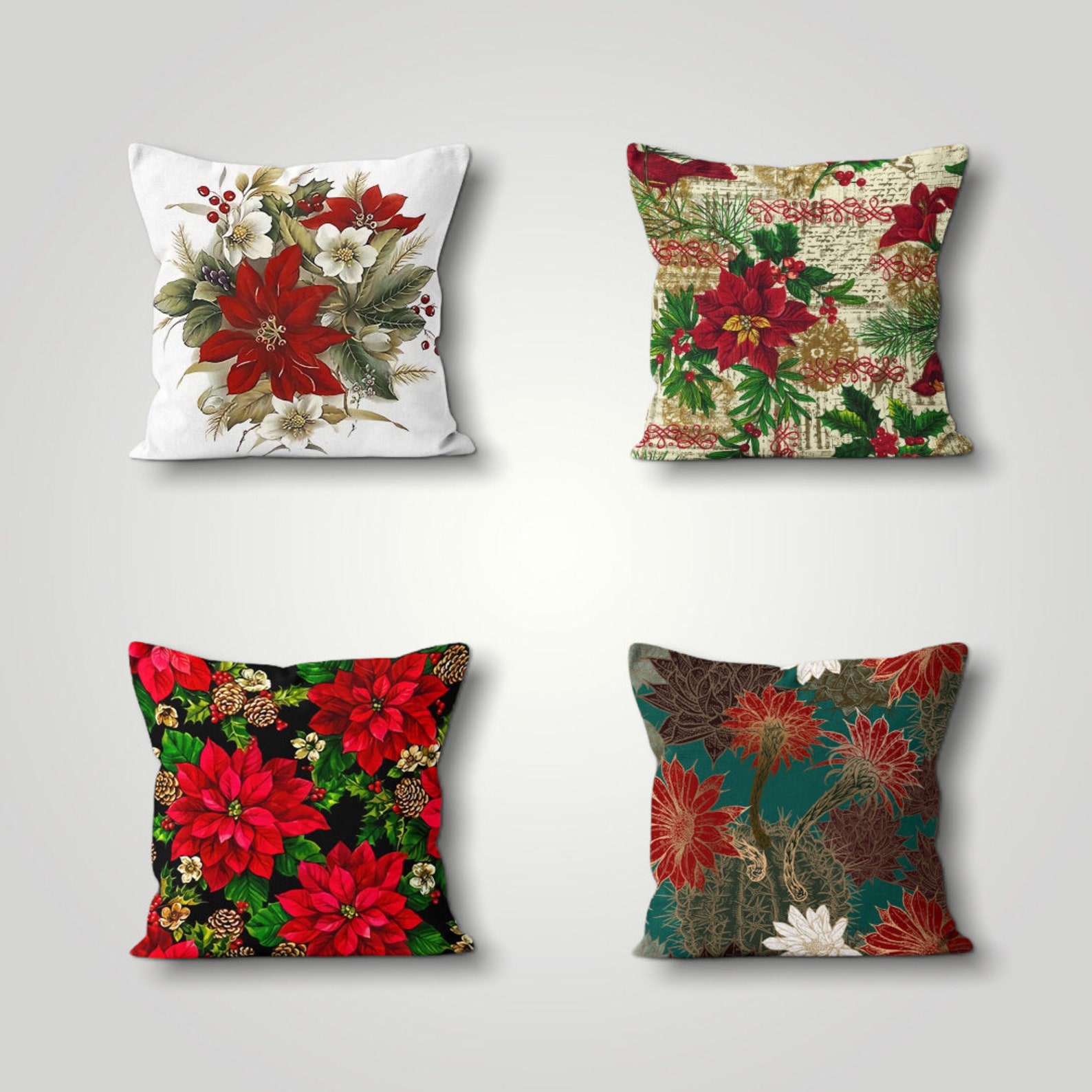 Red Flowers Throw Pillow Cover Summer Trend Floral Cushion Etsy UK