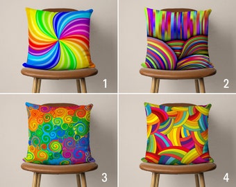 Colorful Abstract Pillow Case, Vibrant Multi Colored Pillow Cover, Bright Vivid Cushion Cover, Any Size Pillow, Eclectic Decor, 20x20, 12x12