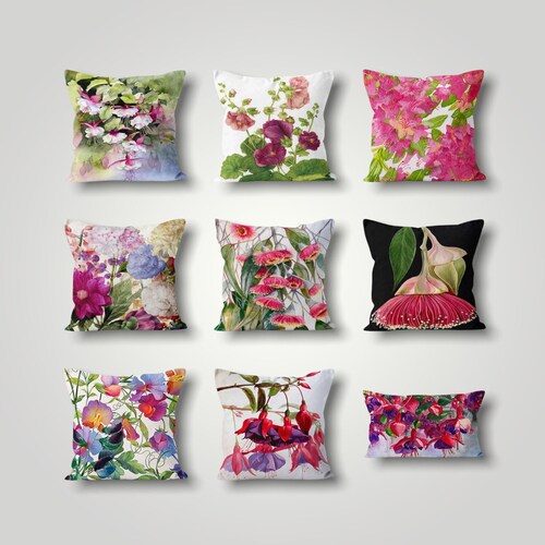 Pink & Purple Flowers Pillow Cover Floral Spring Pillow Case Etsy