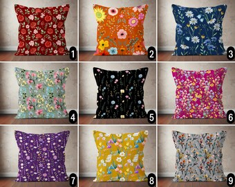 Housse de coussin fleurs sauvages colorées, taie d'oreiller de jardin fleurs épanouies vives, housse de coussin florale élégante, décoration de ferme, dimension personnalisée
