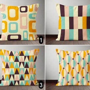 Mid Century Modern Throw Pillow Cover, Yellow Blue Pink Brown Retro Pillow Case, Abstract Geometric Cushion Cover, Scandinavian Decor, 18x18