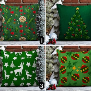 Federa per cuscino natalizio verde, fodera per cuscino con cervo e albero di pino, federa per cuscino per le vacanze invernali, decorazione per feste Noel, regalo di Capodanno, 16x16 18x18