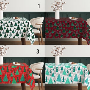 Pine Tree Design Winter Tablecloth, Christmas Tree Tablecloth, Dining Room Table Cover, Holiday Party Decoration, New Year Decor, Any Size