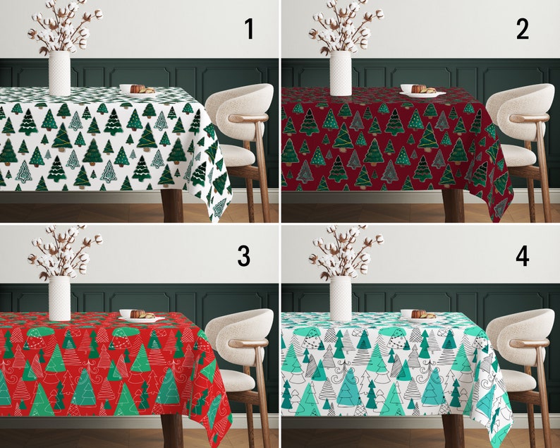 Pine Tree Design Winter Tablecloth, Christmas Tree Tablecloth, Dining