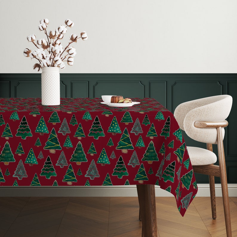 Pine Tree Design Winter Tablecloth, Christmas Tree Tablecloth, Dining