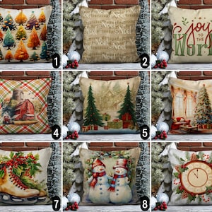 Federa per cuscino natalizio in stile vintage, federa per cuscino natalizio beige rosso verde, federa per cuscino con albero di pino invernale, decorazione per capodanno in stile fattoria