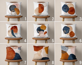 Abstract Minimalist Terracotta Blue Pillow Case, Modern Watercolor Cushion Cover, Boho Art Throw Pillow Cover, Any Custom Size, Cover Only