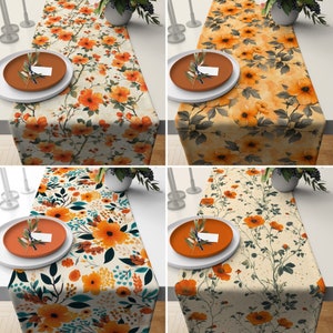 Orange Flowers Design Table Runner, Floral Coffee Table Runner, Farmhouse Decor, Bloomy Spring Tablecloth, Dining Room Decor, Any Size
