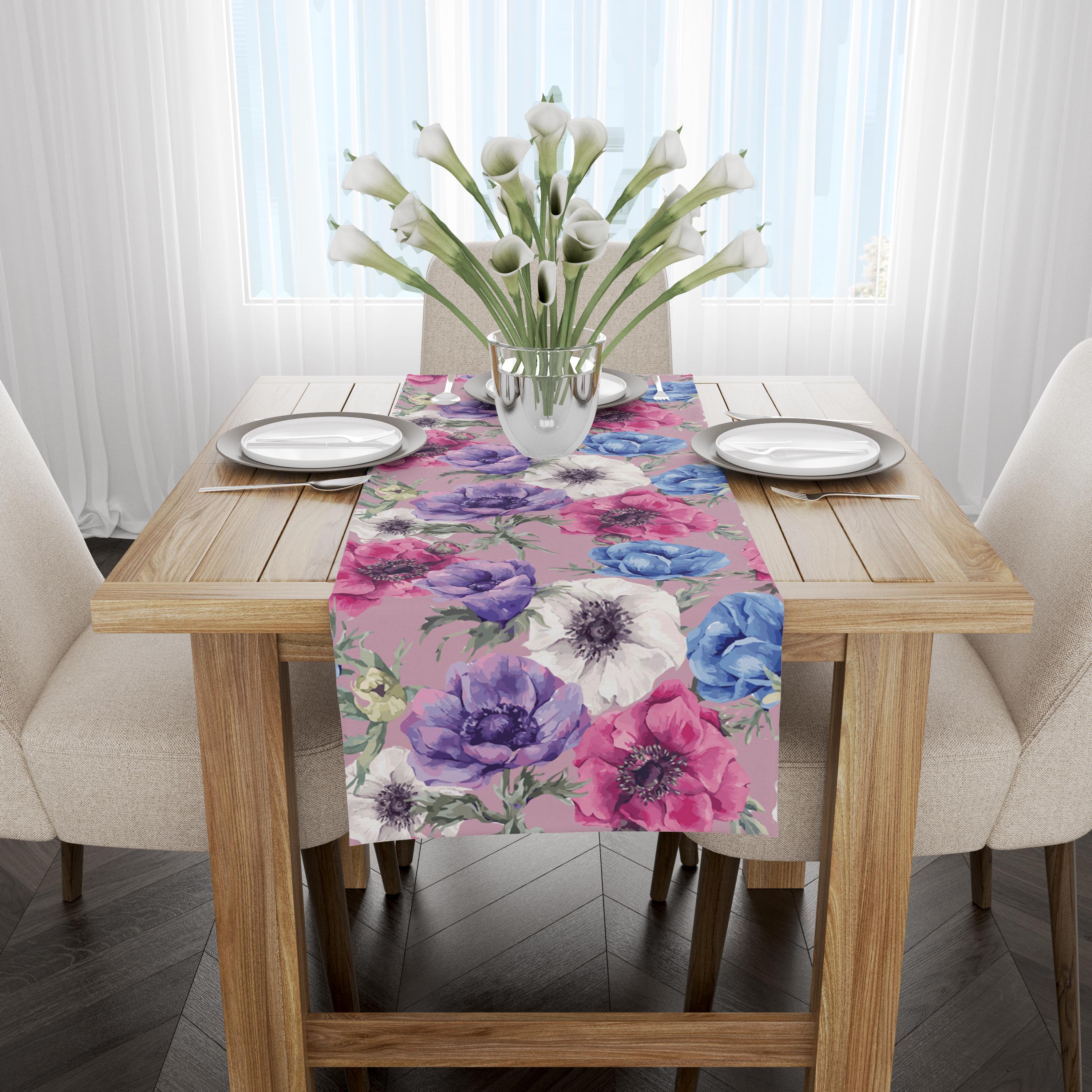 Runner Da Tavola 50x150 Cm In Cotone - Flower In The Field - Stampa Primaverile Con Farfalle - 2