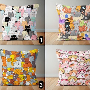 Taie d'oreiller chats mignons, taie d'oreiller portraits de chatons colorés ludiques, taie d'oreiller moderne design animal amusant, toutes les tailles, décoration de chambre d'enfants