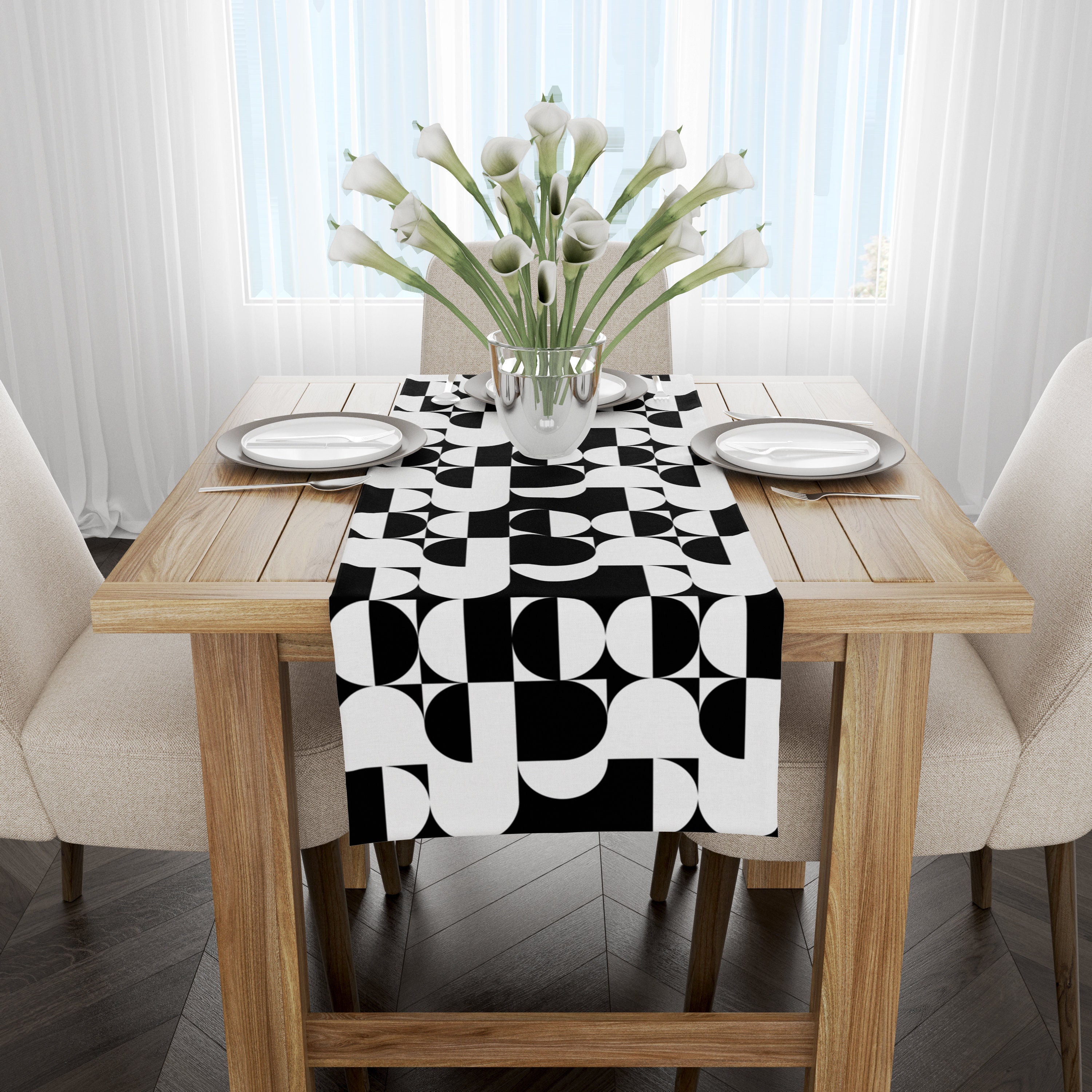 Runner Da Tavolo Mnsruu - Moderno Astratto Geometrico Quadri - Cotone Poliestere - 178x33 Cm O 229x33 Cm