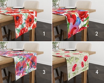 Corredor de mesa de papoulas, corredor de cozinha vermelho floral, toalha de mesa com design de papoula, decoração de casa de flores vermelhas, tecido de mesa de cozinha, corredor de qualquer tamanho