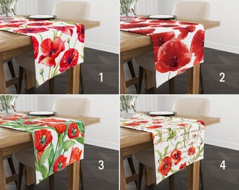 Corredores de mesa com flores de papoula, corredor de cozinha floral vermelho, toalhas de mesa de papoula de milho, capa de mesa vermelha vívida, tecido de mesa de cozinha, roupa de cama para jantar