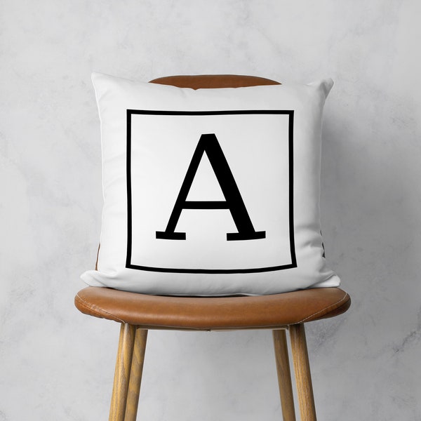 Custom Monogram Pillow Case, Personalized Letter Cushion Cover, White Customized Initial Pillow Cover, Modern Handmade Decor, All Sizes