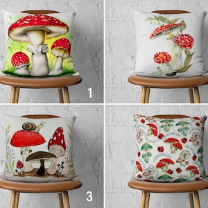 Mushroom Pillow Case, Red & White Pillow Cover, Mushroom Cushion Cover, Any Size Pillow, Floral Home Decor, Handmade Pillow, Cover Only