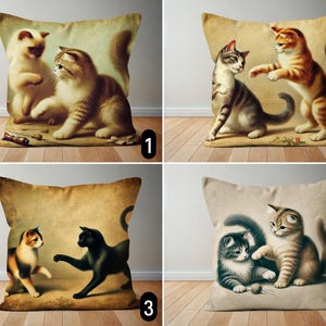 Playing Cats Pillow Cover, Vintage Style Cute Kittens Pillow Case, Living Room Decor, Any Custom Size, Cat Cushion Cover, Gift for Cat Mom