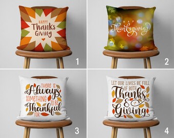Happy Thanksgiving Cushion Cover, Quoted Fall Pillow Cover, Thanksgiving Throw Pillow Case, Farmhouse Decor, Autumn Home Decor, 22x22, 16x24