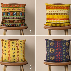 Ethnic Yellow Pillow Cover, Vivid Authentic Pillow Case, Warm & Bright Colored African Style Cushion Cover, Boho Home Decor, 18x18, 20x20