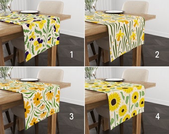 Tafelloper gele bloemen, keukenloper bloemmotief, tafelkleed zonnebloem, tafelkleed lente, huishoudtextiel, loper elke maat