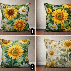 Sunflower & Daisy Flowers Pillow Cover, Yellow Green Floral Pillow Cover, Handmade Rustic Summer Throw Pillow Case, Euro Sham, 18x18, 20x20
