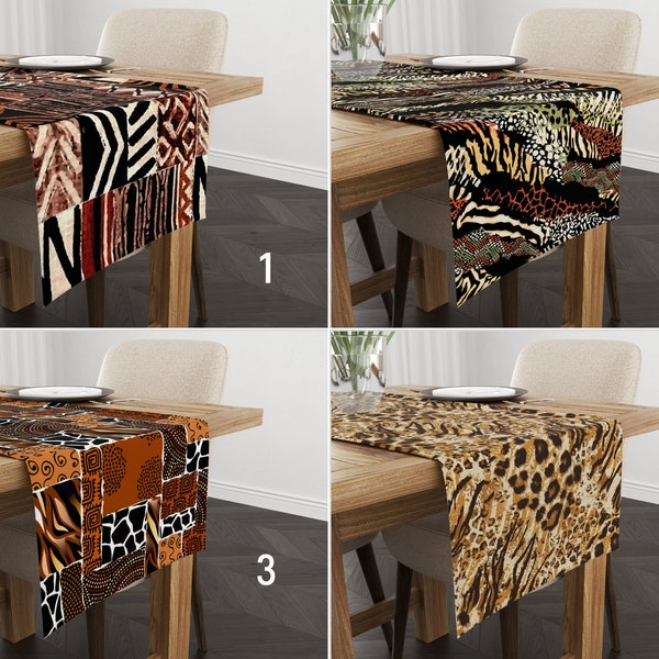 Animal Print Ethnic Table Runner, Style Africain Patchwork Look Runner, Safari & Nature Nappes, Any Size Runner, Any Size Runner