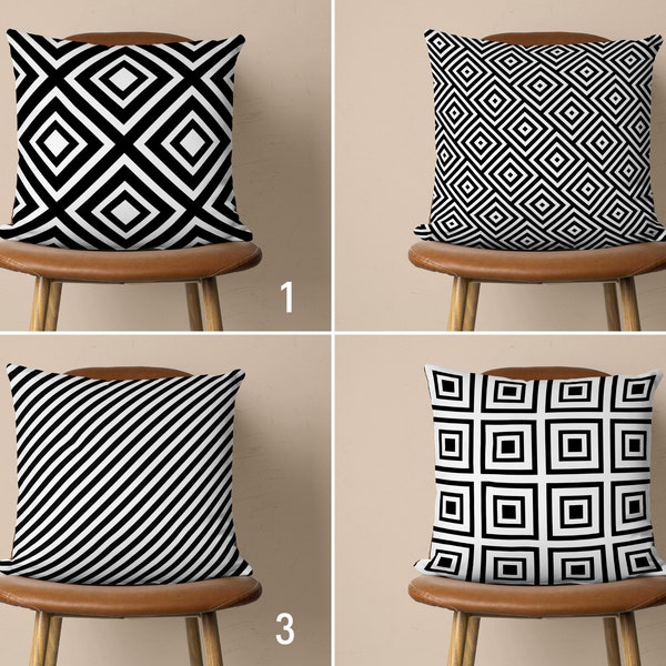 Black and White Geometric Pillow Etsy