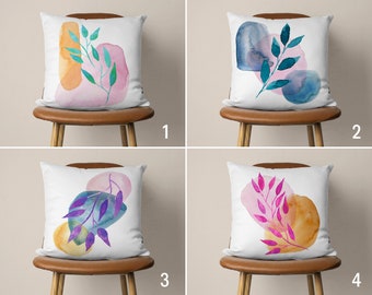 Abstract Leaves Pillow Covers, Watercolor Cushion Cover, Floral Pillow Case, Colorful Decor, Any Size, Cover Only, Custom Euro Sham Pillow