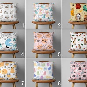 Cute Cats Pillow Cover, Funny Cat Throw Pillow Case, Animal Illustrations Pillow Cover, Any Size Pillows, Custom Couch Cushion Cover