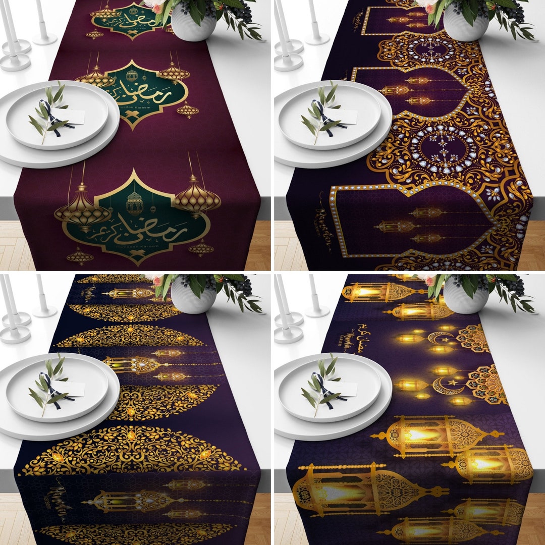 Eid Mubarak Table Runner, Ramadan Kareem Runner, Islamic Purple ...