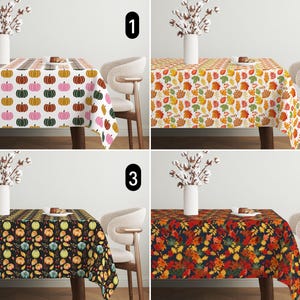 Fall Pumpkins & Leaves Tablecloth, Boho Cozy Thanksgiving Tablecloth, Rustic Autumn Tablecloth, Dining Room Decor, Orange Farmhouse Decor