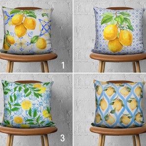 Lemon Pillow Covers, Blue & Yellow Cushion Cover, Citrus Pillow Case, Decorative Throw Pillow Covers, Cover Only, 16x16, 18x18 20x20 12x12