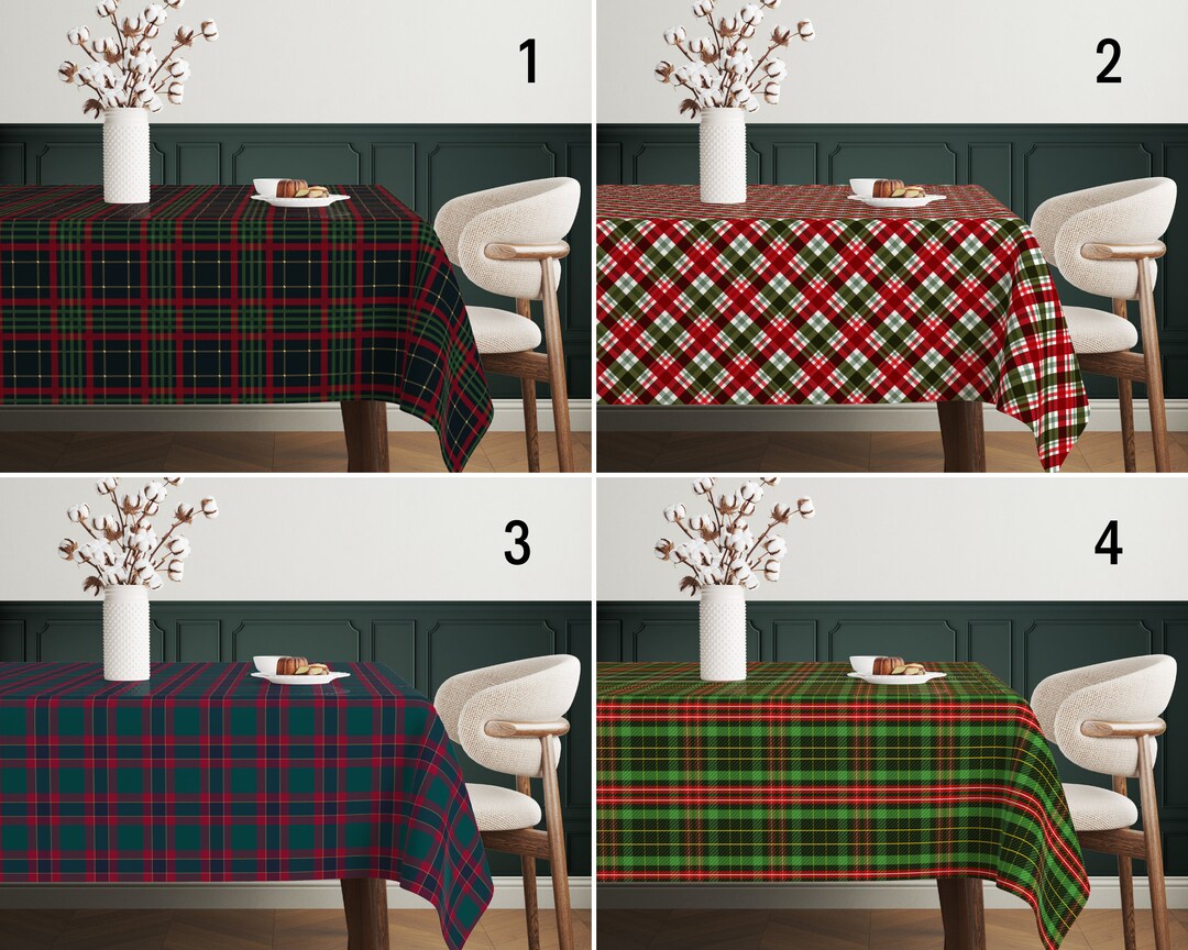 Red & Green Plaid Tablecloth, Scottish Style Tartan Pattern Table Cover