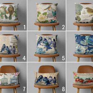 Little Birds Pillow Cover, Vintage Style Pillow Case, Spring Farmhouse Cushion Cover, Cute Birds Decor, Any Size Pillow, 16x16, 18x18, 20x20