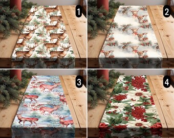 Bordlöpare med ren- och järnekbärsdesign, bordlöpare för vinterhelger, julstjärnelöpare, julklapp, festlig rustik heminredning