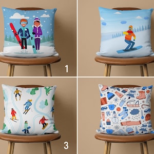 Skiing Pillow Cover, Snowboard Pillowcase, Blue Winter Cushion Cover, Any Size Pillow, Decorative Pillow Cover, Unique Home Decor, 20x20
