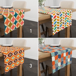 Mid Century Modern Runner, Retro Orange & Blue Table Runner, Vintage Style Kitchen Tablecloth, Retro Table Cover, Kitchen Unique Home Decor