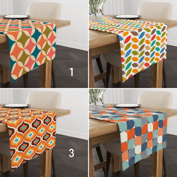 Mid Century Modern Runner, Retro Orange & Blue Table Runner, Vintage Style Kitchen Tablecloth, Retro Table Cover, Kitchen Unique Home Decor