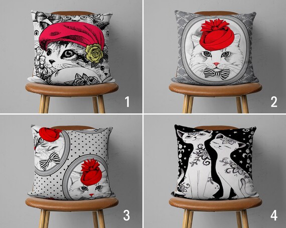 Linda funda de almohada de gato blanco, funda de cojín con