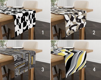 Abstrakter schwarzer Tischläufer, moderne Küchenläufer, Geometrische Tischdecke, Zeitgenössisches Dekor, Couchtischläufer, Modernes Wohndekor