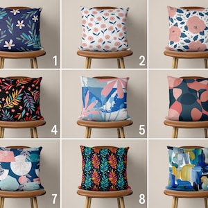 Blue Pink Abstract Pillow Cover, Modern Abstract Throw Pillow Cover, Boho Floral Cushion Cover, Boho Home Decor, Any Size Pillow, Cover Only