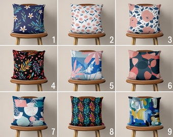 Blue Pink Abstract Pillow Cover, Modern Abstract Throw Pillow Cover, Boho Floral Cushion Cover, Boho Home Decor, Any Size Pillow, Cover Only