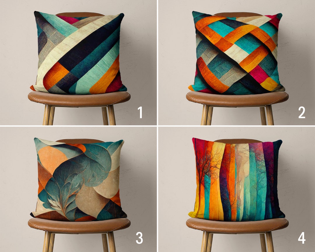 Abstract Painting Pillow Covers, Modern Orange Blue & Beige Cushion