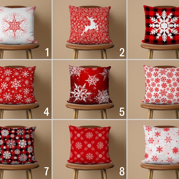 Rot & weiße Schneeflocke Kissenbezug, Winter Kissenbezug, Weihnachten Kissenbezug, Weihnachtsdekoration, Neujahrsgeschenk, alle Größenkissen, 20x20