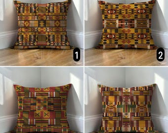 African Kente Print Throw Pillow Case, Geometric Ethnic Tribal Cushion Cover, Eclectic Decor