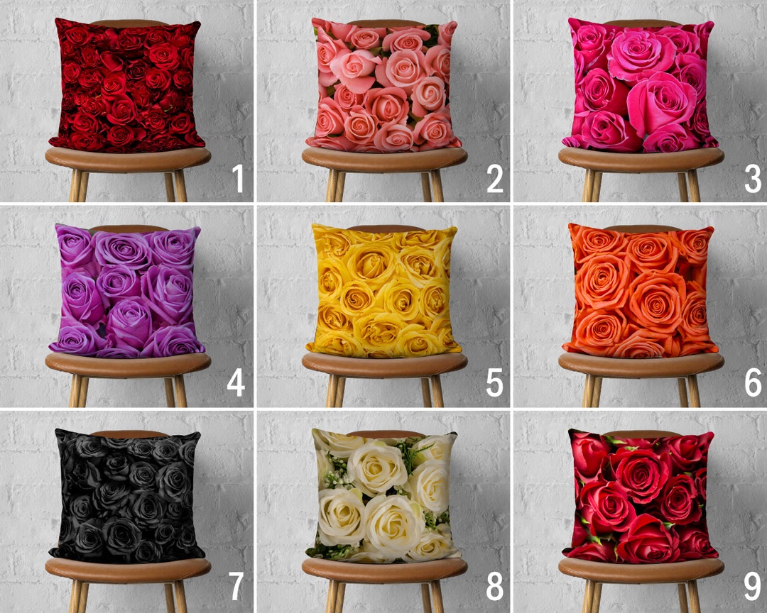 Rose Flower Pillow Cover, Floral Cushion Cover, Colorful Roses Pillow