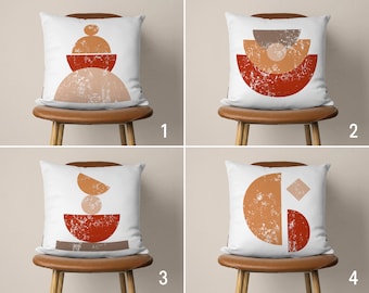 Mid Century Modern Pillow Case, Boho Abstract Pillow Cover, Terracotta Orange Cushion Cover, Bohemian Decor, Any Size Pillow, Euro Sham
