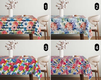 Watercolor Flowers Tablecloth, Floral Summer Spring Tablecloth, Hydrangea Rose Peony Wildflower Tablecloth, Dining Room Decor, Elegant Decor