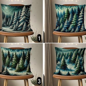 Federa per cuscino con foresta sempreverde verde e blu, federa per cuscino con paesaggio invernale con pini, federa per cuscino rustica, regalo di Natale boho, 20x20